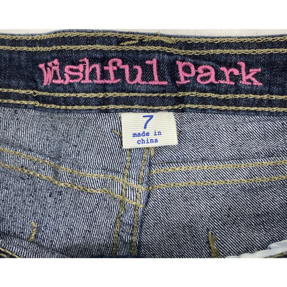 Wishful Park Jean‎ Shorts Junior 7 Dark Wash Roll Up Stretch Jorts Pockets - Picture 3 of 8